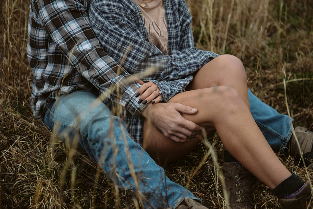 Engaged couple Derek and Alex during outdoor engagement session in Ellijay Georgia