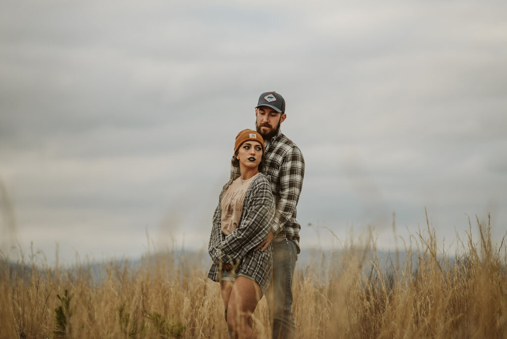 Engaged couple Derek and Alex during outdoor engagement session in Ellijay Georgia