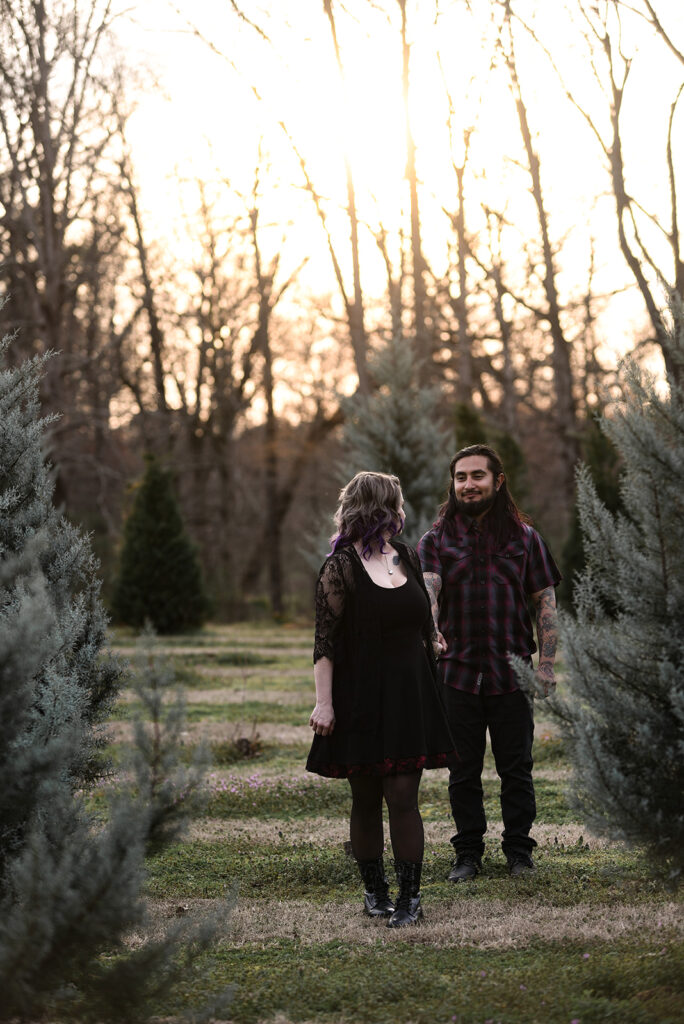 Engaged couple during outdoor engagement photography session in North Georgia