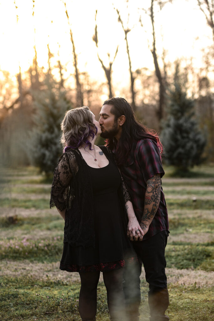 Engaged couple during outdoor engagement photography session in North Georgia