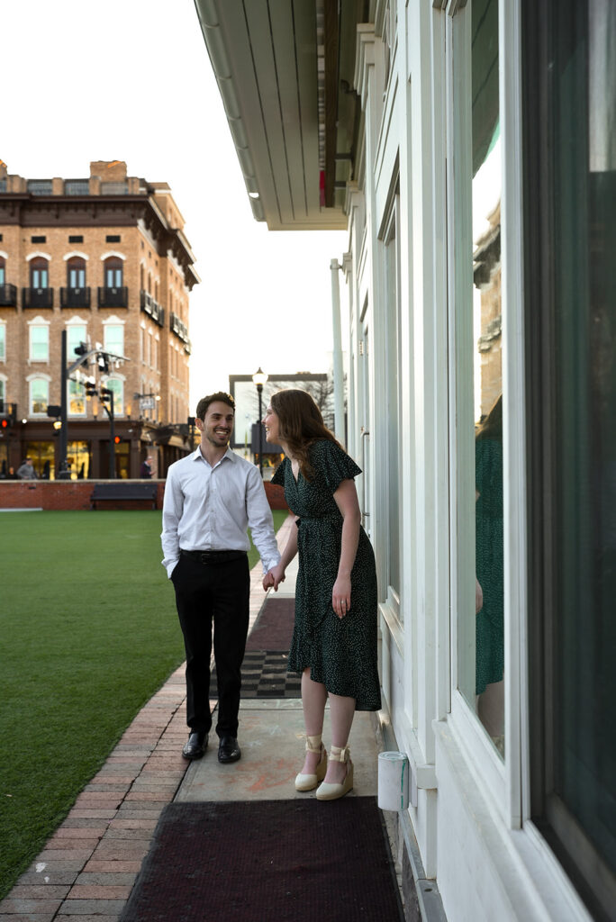 Engaged couple during outdoor engagement photography session in North Georgia