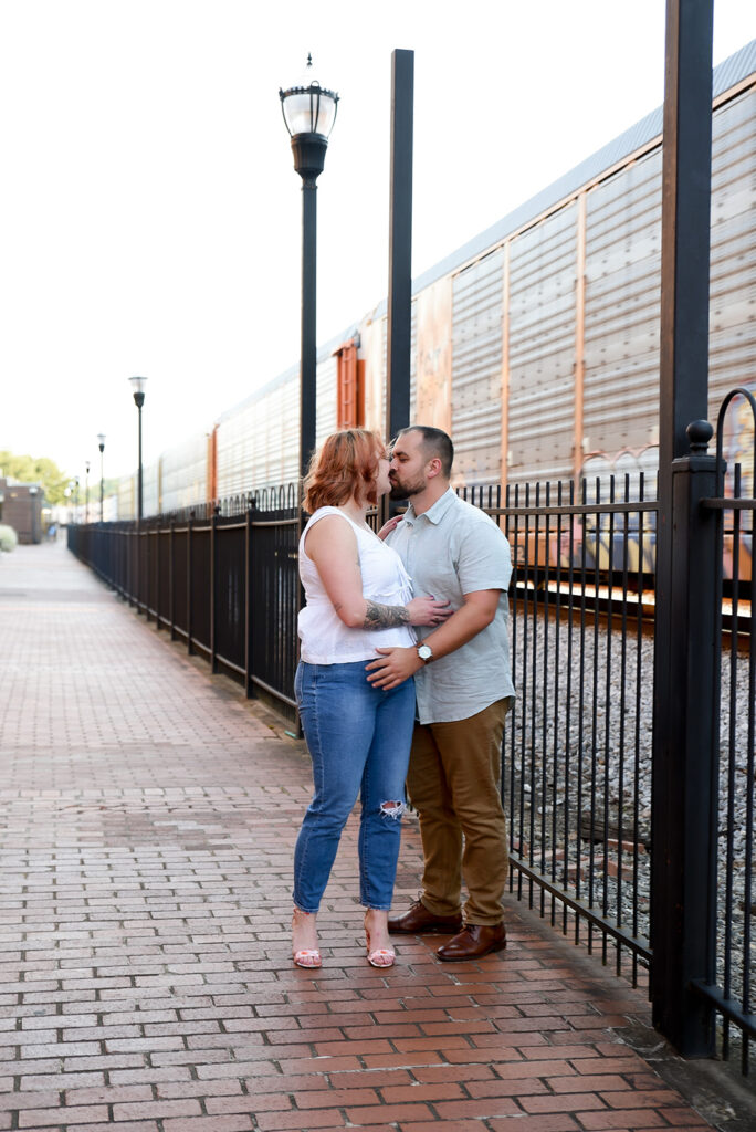 Engaged couple during outdoor engagement photography session in North Georgia