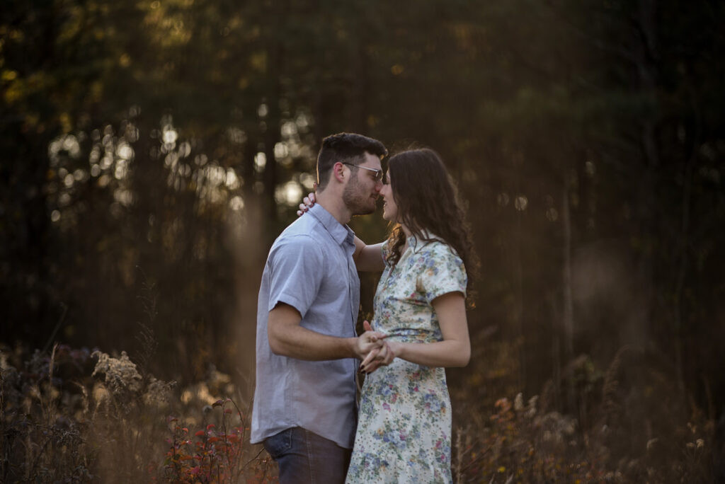 Engaged couple during outdoor engagement photography session in North Georgia