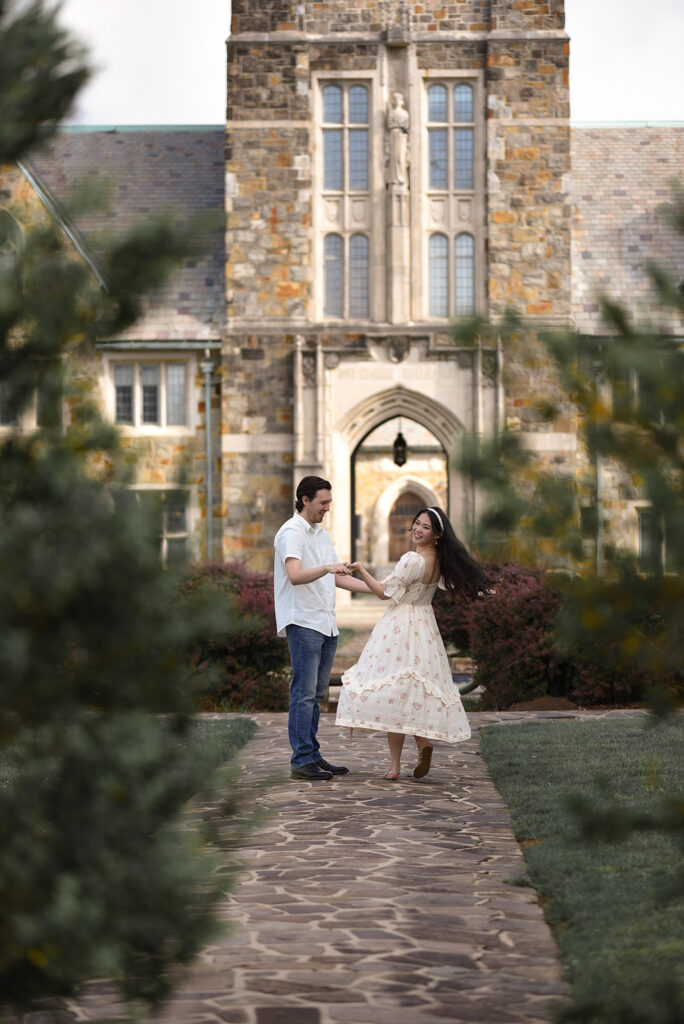 Engaged couple during outdoor engagement photography session in North Georgia