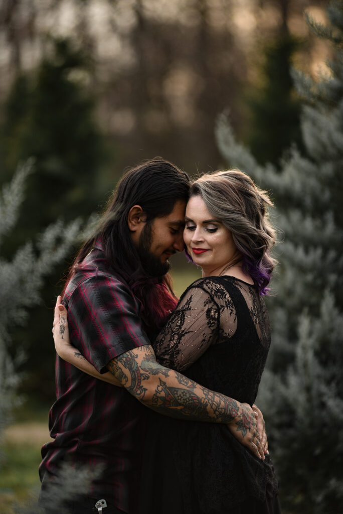 Engaged couple during outdoor engagement photography session in North Georgia