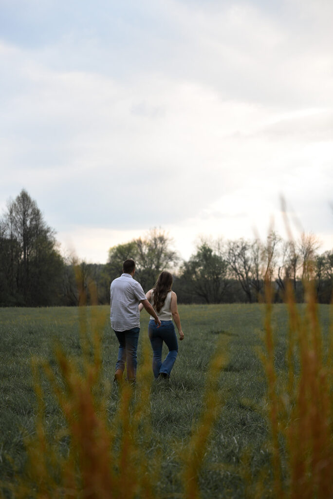 Engaged couple during outdoor engagement photography session in North Georgia