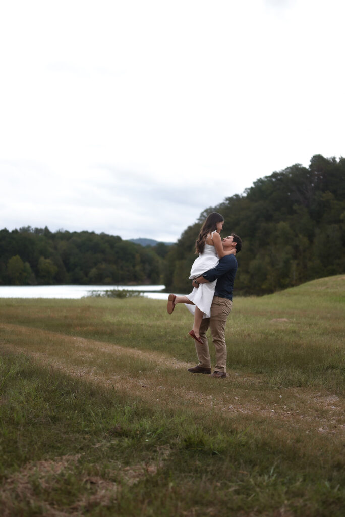 Engaged couple during outdoor engagement photography session in North Georgia