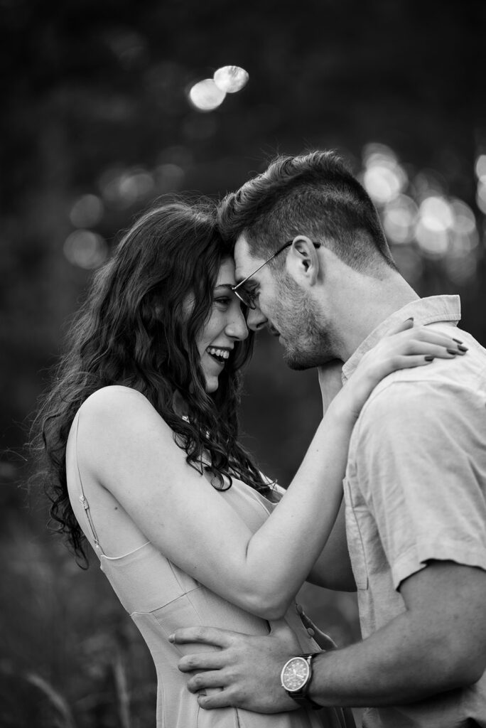 Black and white engagement portrait of couple in natural light Georgia session