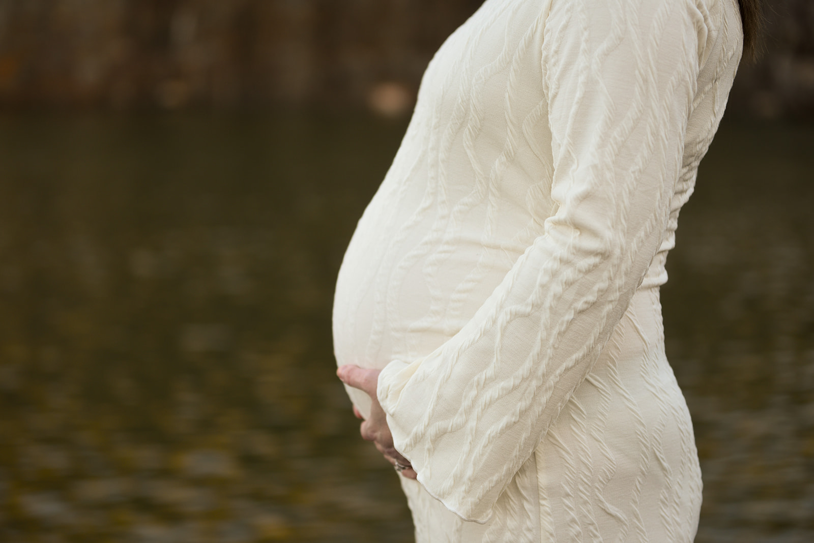 Expectant mother standing in pastoral Summerville Georgia landscape at golden hour